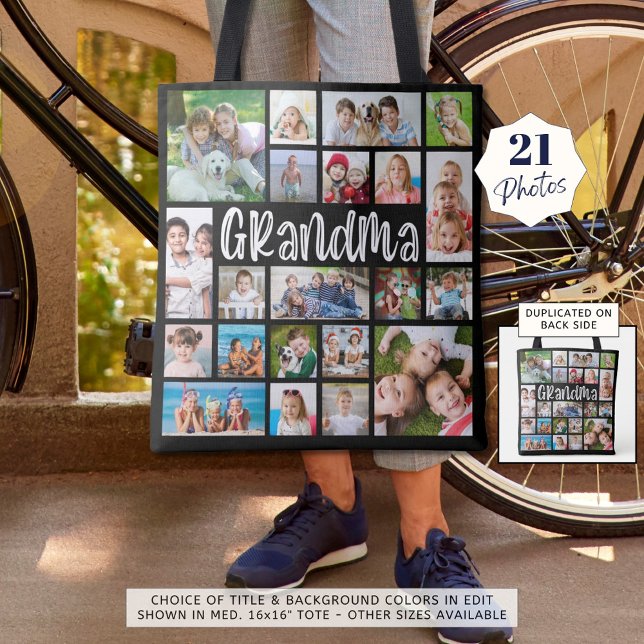 Tote Bag Grandma moderne 21 Photo Collage double face (Créateur téléchargé)