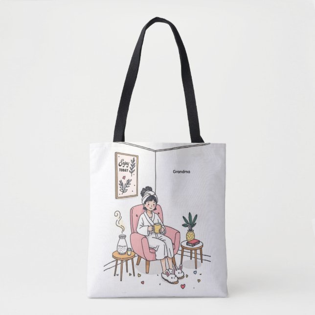 Tote Bag Grandma Mother's Day Cozy Relaxing Illustration (Devant)