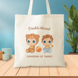Tote Bag Grandma of Twins Baby Boy Bear Jumpsuit