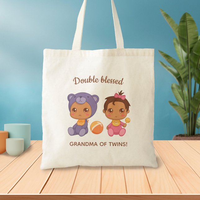 Tote Bag Grandma of Twins Baby Girl Purple Bear Jumpsuit (Créateur téléchargé)
