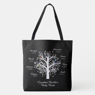 Tote Bag Grandma Tree (oiseaux) noms/dates personnalisés
