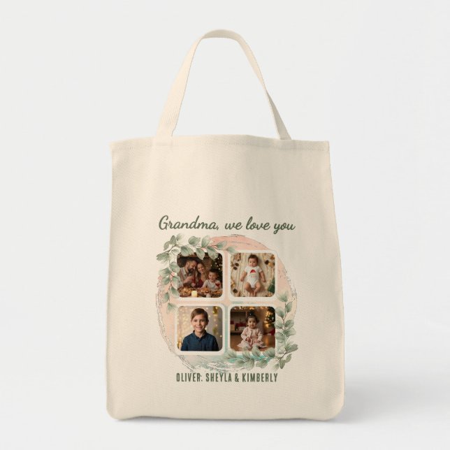 Tote Bag Grandma we love you 6 Photo Collage Eucalyptus (Devant)