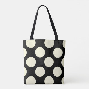 Tote Bag Grands cercles pois crème sur noir