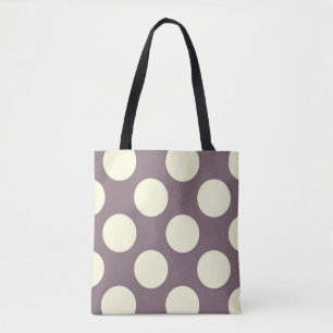 Tote Bag Grands cercles pois crème sur violet