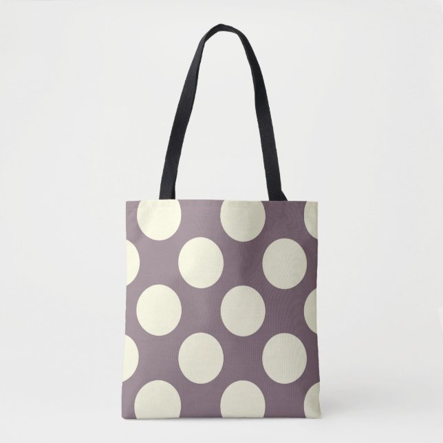 Tote Bag Grands cercles pois crème sur violet (Devant)