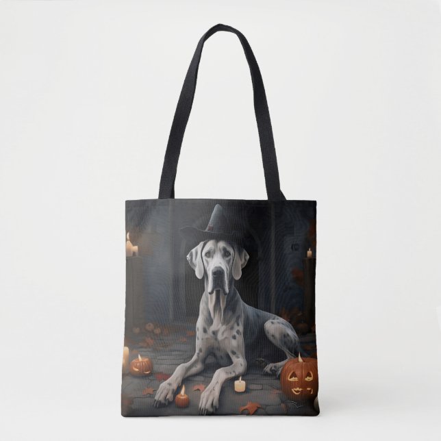 Tote Bag Grands Danois Citrouilles Halloween Épouvantable F (Devant)
