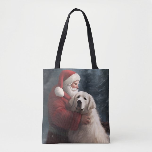 Tote Bag Grands Pyrénées avec Noël Festif du Père Noël (Devant)