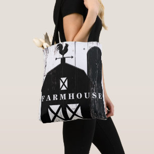 Tote Bag Grange Rustique Bois Blanc Grange Noire
