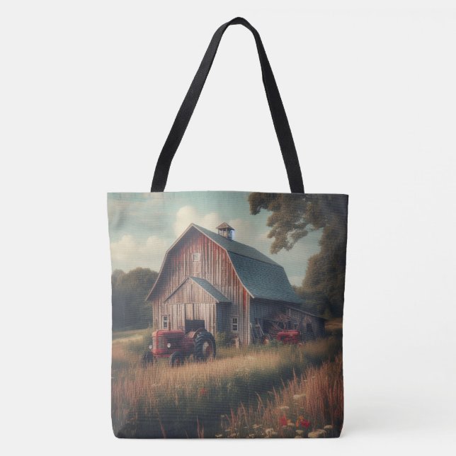 Tote Bag Grange vintage/rustique et art tracteur (Devant)