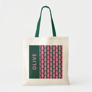 Tote Bag Graphique d'arbre de Noël vert rose moderne