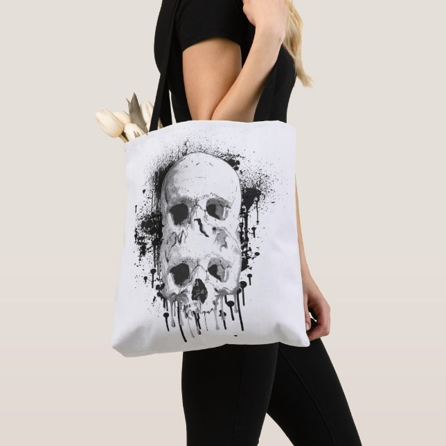 Tote Bag Graphique de gouttes d'encre noire Skull Drip (De près)