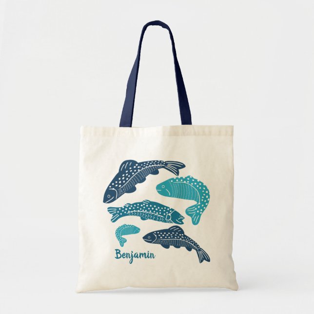Tote Bag Graphique personnalisé de poissons de truite bleue (Devant)