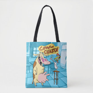Tote Bag Graphique souriant de vache et de poulet