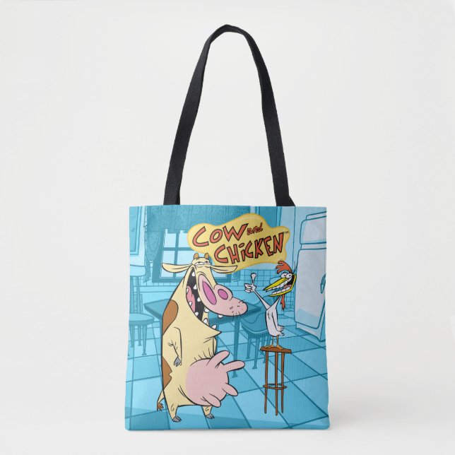 Tote Bag Graphique souriant de vache et de poulet (Devant)