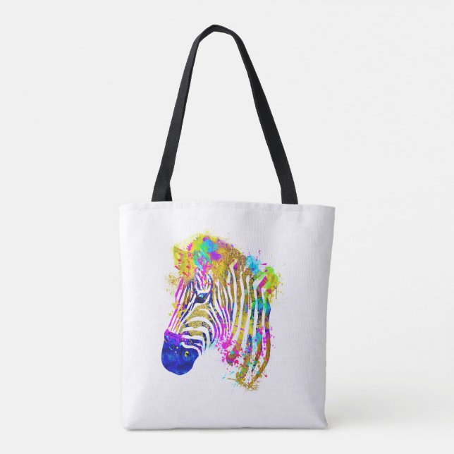 Tote Bag Graphique Zèbre Éclaboussure Aquarelle Arc-en-ciel (Dos)
