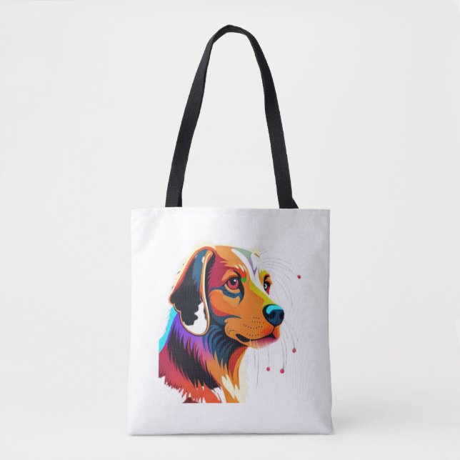 Tote Bag Graphisme de chien coloré - (Devant)