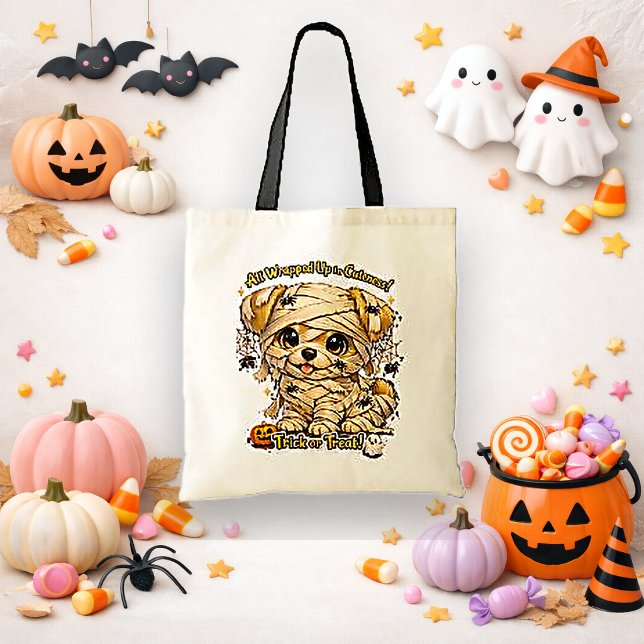 Tote Bag Graphisme de Halloween pour un chiot momie mignon  (Créateur téléchargé)