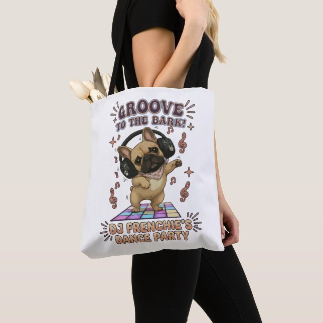 Tote Bag Graphisme de soirée dansante Retro DJ Frenchie (De près)