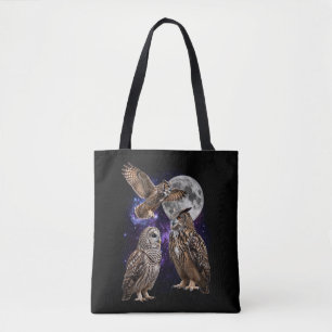 Tote Bag Graphisme Rétro Galaxie Trois Hiboux Lune