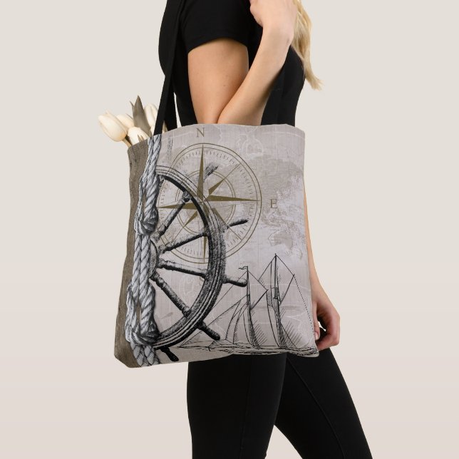 Tote Bag Graphisme vintage beige et Brown (De près)