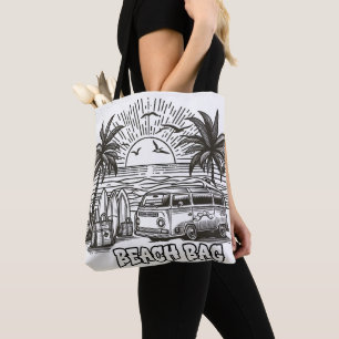 Tote Bag Gras Beach Adventure Coloration