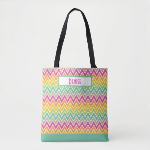 Tote Bag Gras, coloré arc-en-ciel Chevron Motif Monogrammé