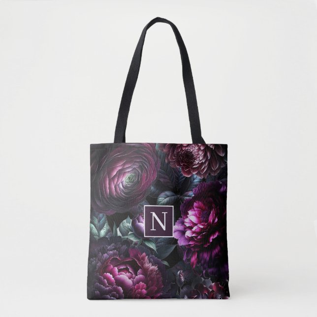 Tote Bag Gras Moody Flowers Black Enchanted Floral Garden (Devant)