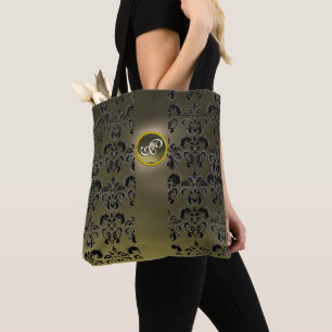 TOTE BAG GRAS NOIR DOMMASK FLORAL, MONOGRAMME AGATA EN PIER