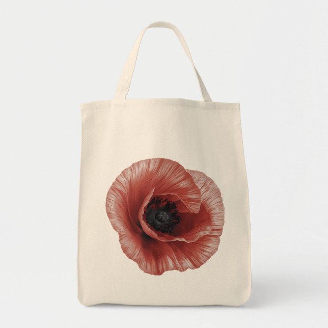 Tote Bag Gras Rouge Poppy Botanical Art Design (Devant)