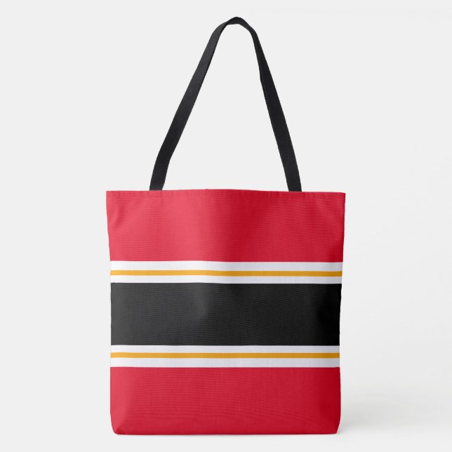Tote Bag Gras Sporty Red Black White Yellow Racing Stripes (Devant)