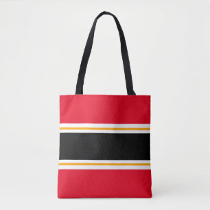 Tote Bag Gras Sporty Red Black White Yellow Racing Stripes