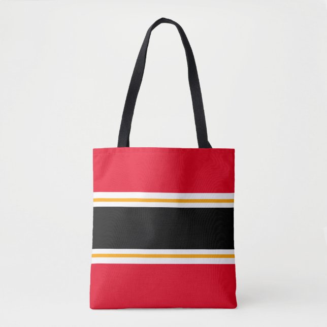Tote Bag Gras Sporty Red Black White Yellow Racing Stripes (Devant)