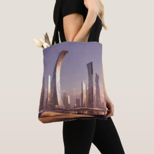 Tote Bag Gratte-ciel surréalistes futuristes dans un paysag