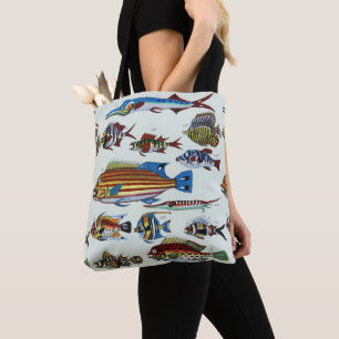 Tote Bag Gravure de Histoire Naturelle de Poissons Exotique