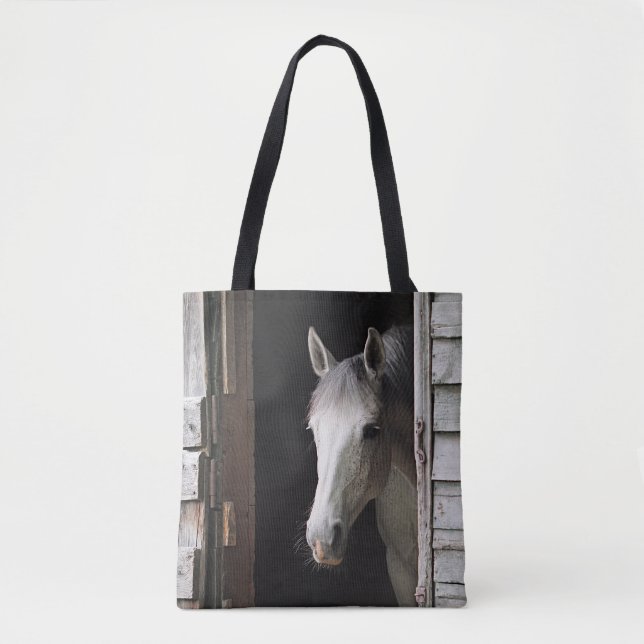 Tote Bag Gray Mare Horse Farm Animals Brown (Devant)
