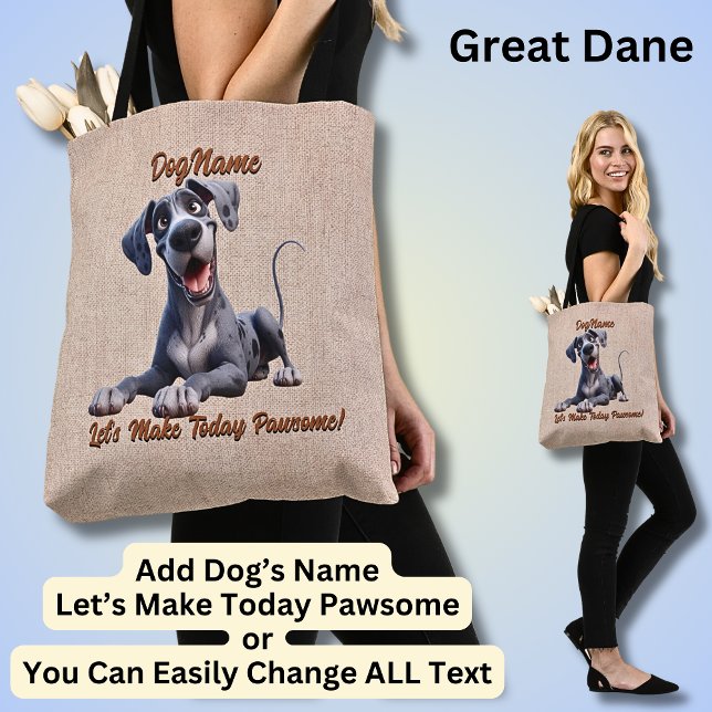 Tote Bag Great Dane - Ajouter le nom du chien, modifier le  (Créateur téléchargé)
