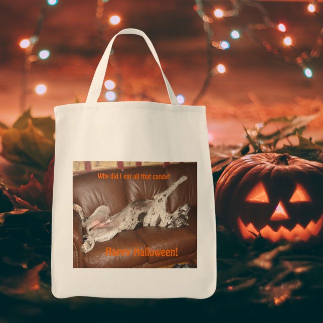 Tote Bag Great Dane Ate Too Much Halloween (Great Dane Ate Too Much Halloween Candy Tote Bag)