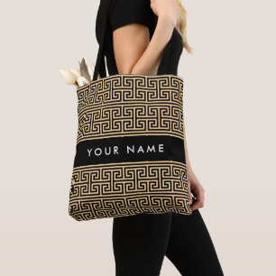 Tote Bag Grec Meander Key H Brown, Votre Nom, Personnaliser