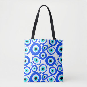 Tote Bag Grec Oeil Talisman Bleu Blanc Motif
