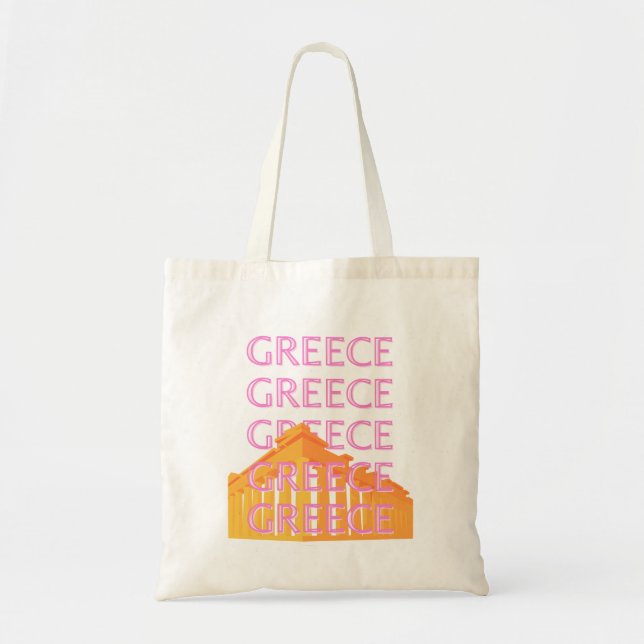 Tote Bag Grèce, Art Voyage, Rose (Devant)