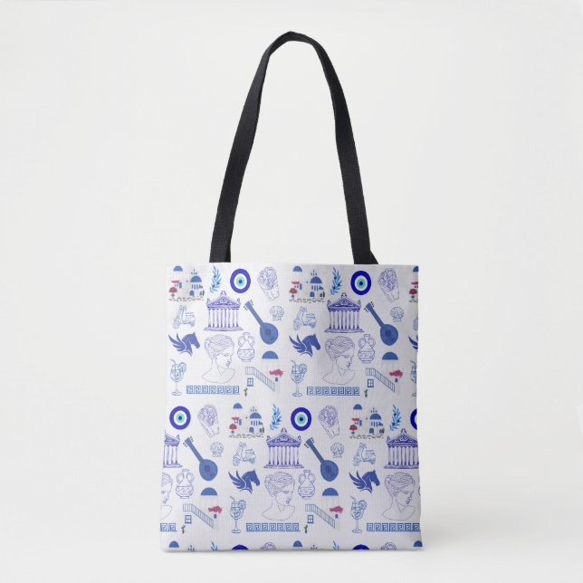 Tote Bag Grèce Bleu et Blanc (Devant)