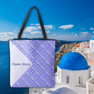 Tote Bag Grèce Drapeau Grec Carrelé Bleu Personnalisé 