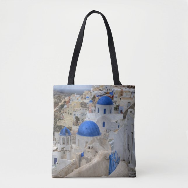 Tote Bag Grèce, Santorin. Clocher et dômes bleus (Devant)