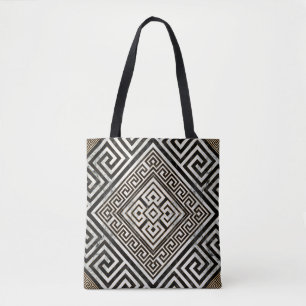 Tote Bag Greek Meander - Greek Key Black and White Marble