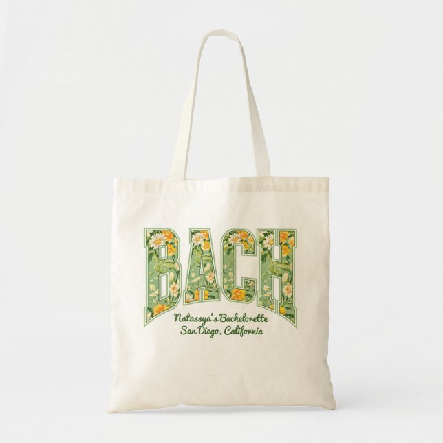 Tote Bag Green BACH Retro Floral Varsity Bridesmaid (Devant)