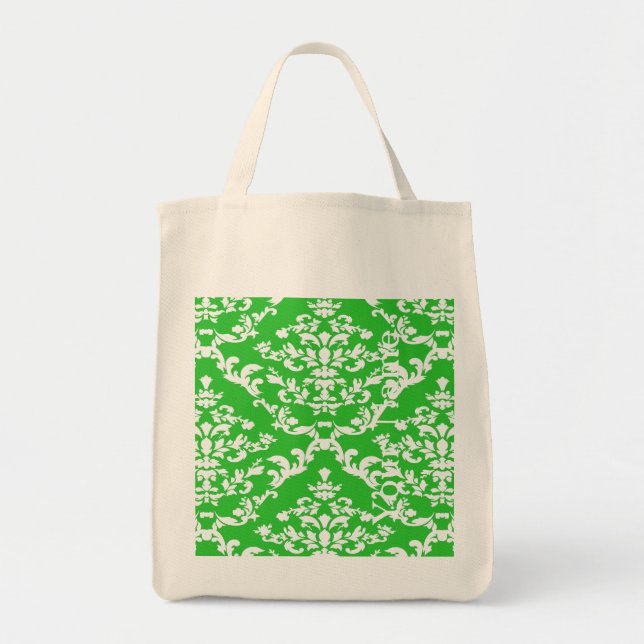 Tote Bag Green Bold Damask avec nom @ Emporiomoffa (Devant)