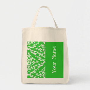 Tote Bag Green Bold Damask avec nom @ Emporiomoffa