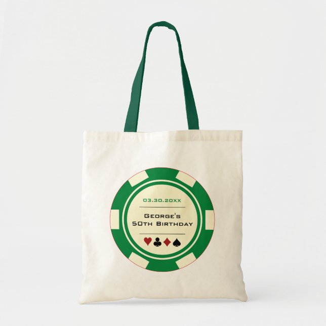 Tote Bag Green Cream Las Vegas Casino Poker Chip Anniversai (Devant)