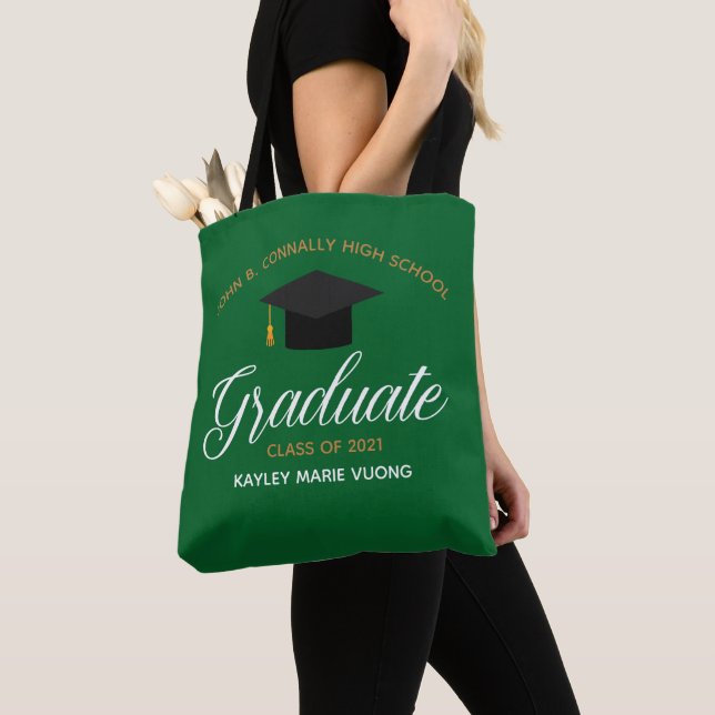 Tote Bag Green Graduate Personnalisé cadeau de fin d'études (De près)