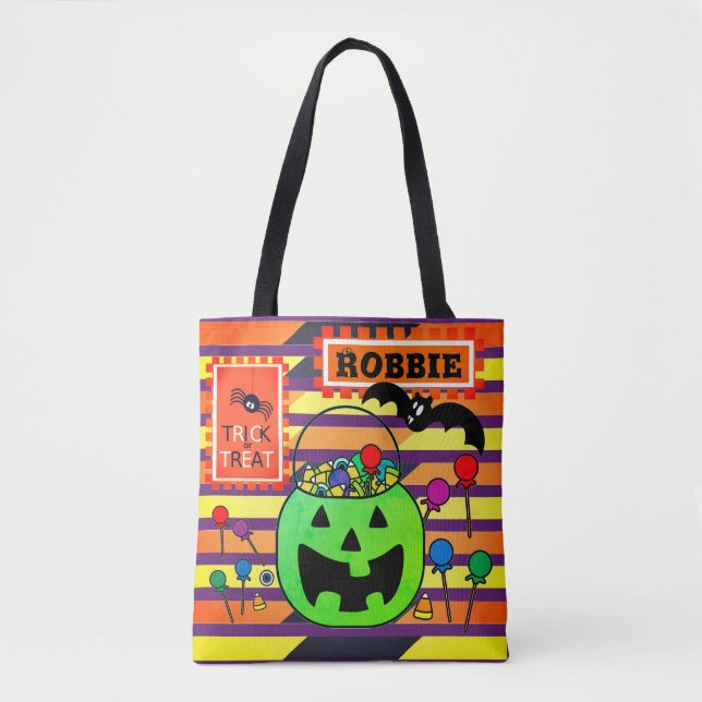 Tote Bag Green Jack o' Lantern - Trick ou traitement person (Devant)